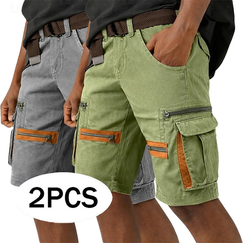 Homme Pantalon cargo Shorts cargo Shorts Short décontracté Avec Poches Taille Élastique Bloc de Couleur Uni Longueur Genou Occasionnel Extérieur Vêtements de rue Mode Streetwear Vert + Gris Noir de 2026 ? $51.99 –P1