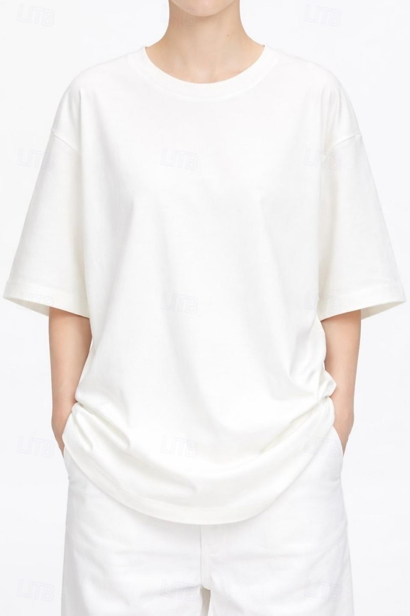 T-shirt surdimensionné en 100 % coton pour femme tee-shirt haut couleur unie élégant basique décontracté manches courtes col rond hauts réguliers sports quotidiens sortie noir blanc rose vin bleu de 2026 ? $19.99 –P12