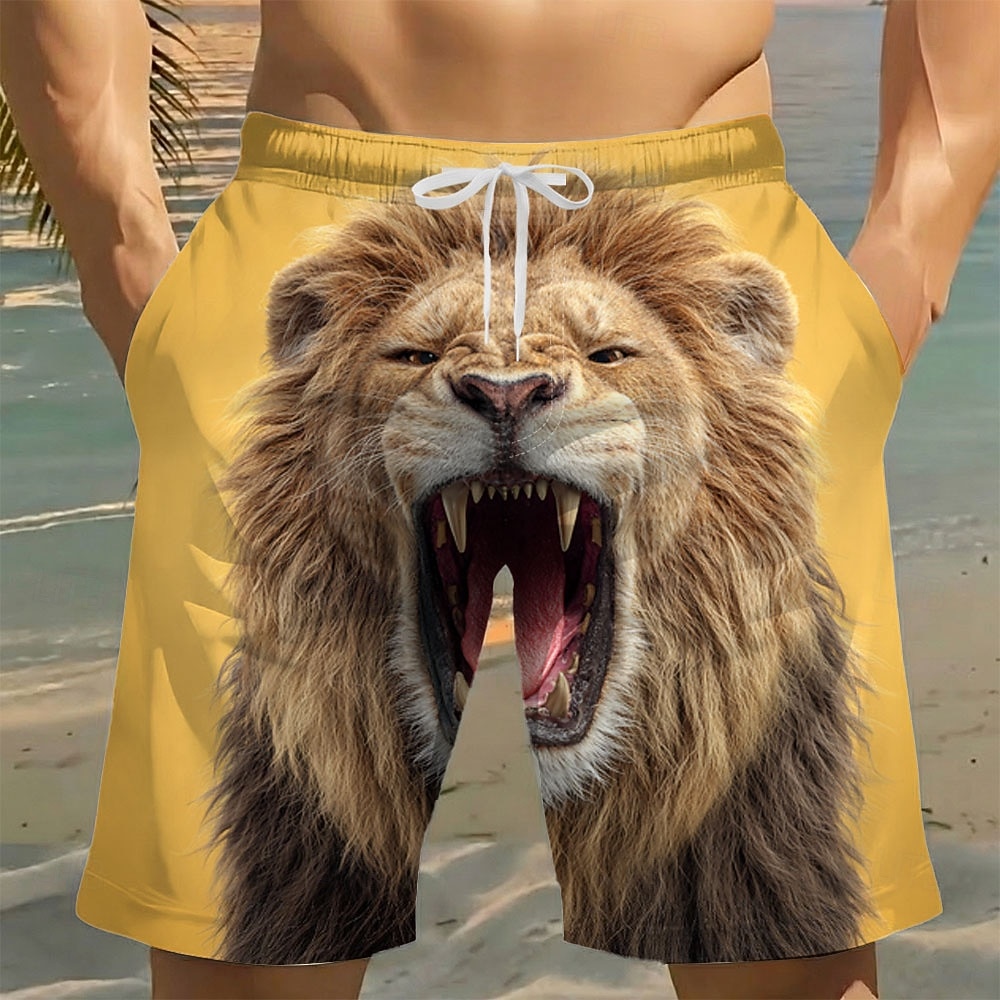Herren Tiermotiv Löwe Tiger Badehosen Badeanzüge Badeshorts Boardshorts Mittlere Taille Lustig Strandurlaub Seitentaschen Netzfutter Elastischer Kordelzug in der Taille Designer Bekleidung 2026 - $20.99 –P1