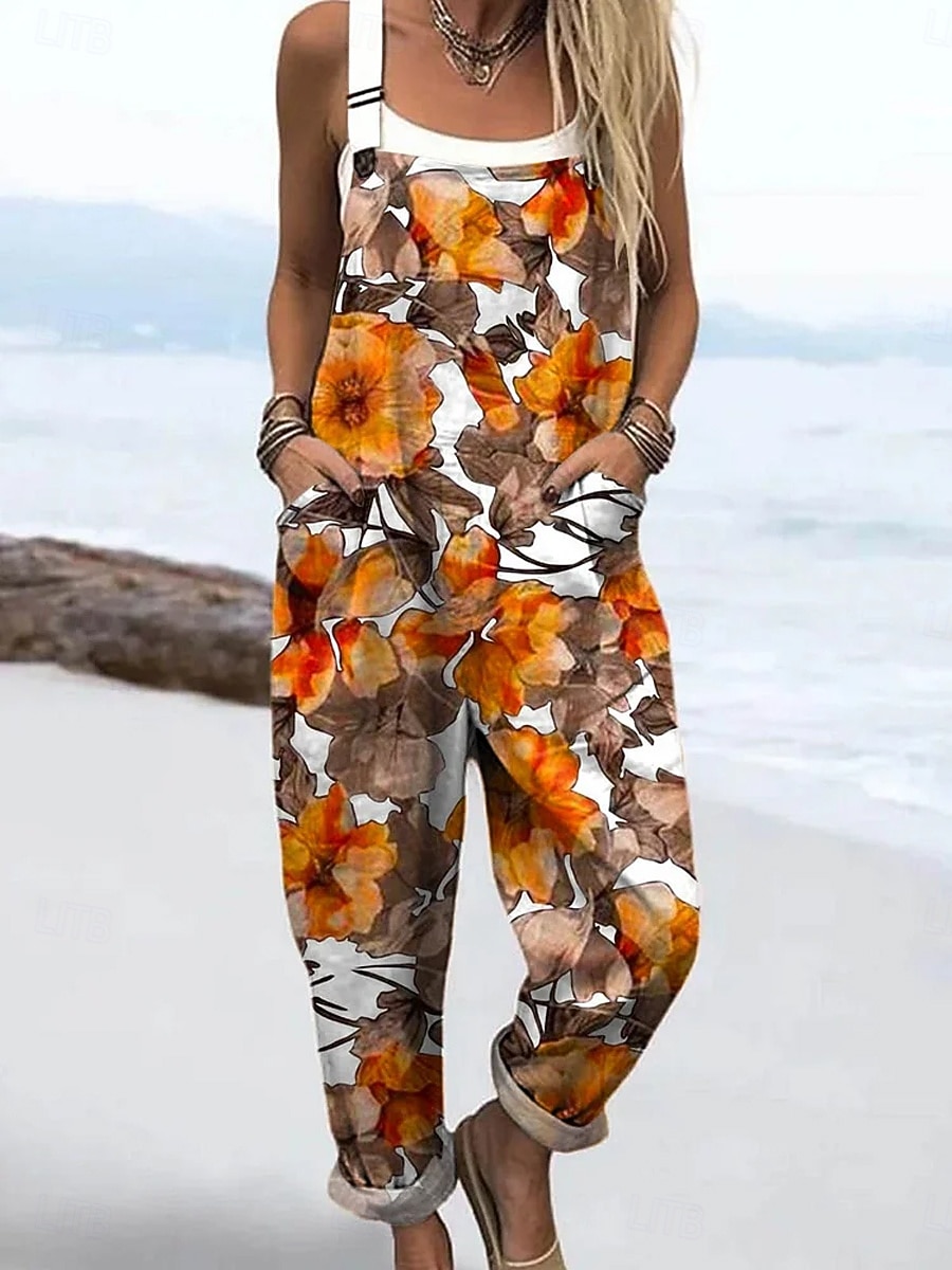 Women's Overall Active Floral Sleeveless Sleeveless Straight Square Neck Patchwork Pocket Daily Beach Loose Fit Pink Orange Green Summer 2026 - $45.99 –P3