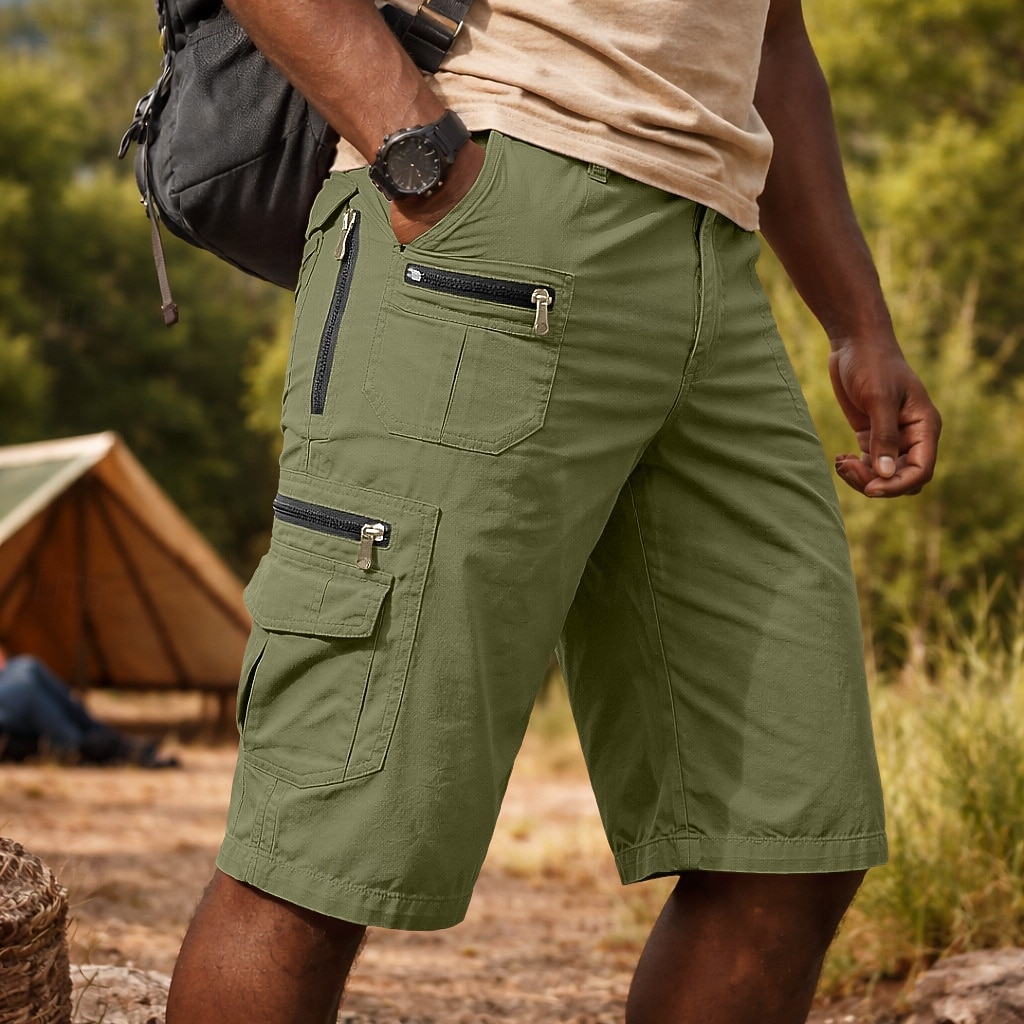 Herre Lastebukser Cargoshorts Shorts Casual shorts Lomme Elastisk midje عادي Knelengde Avslappet utendørs Gateklær Mote Gatemote Svart Brun Uelastisk 2026 - $35.99 –P4