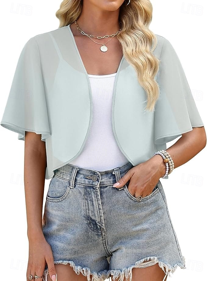 Scialle Donna Bolero Coprispalle Scialli della Madre Scialli della Sposa Elegante Signore Formale Manica Corta Chiffon Stole da matrimonio Con Colore puro Per Quotidiano Primavera & Estate del 2026 a $34.99 –P4