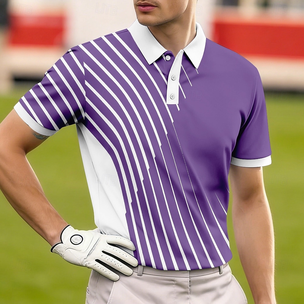 Men's Geometic Golf Sports Polo Shirts Short Sleeve Polo Shirts Collared Shirts Casual Athleisure Buttons Breathable Mesh Spring & Summer Blue Navy Blue Purple 2026 - $22.99 –P3