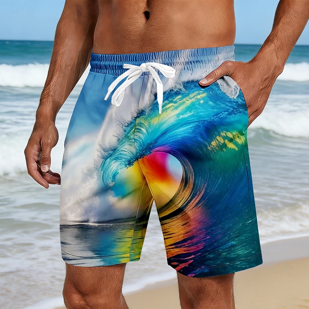 Férfi Tengervíz Óceán hullámai Úszónadrágok Fürdőruhák és fürdőnadrágok Deszkás short Közepes csípő Hawaii Tengerparti nyaralás Oldalzsebek Hálós bélés Elasztikus húzózsinóros derékrész Tervező 2026 - $20.99 –P3