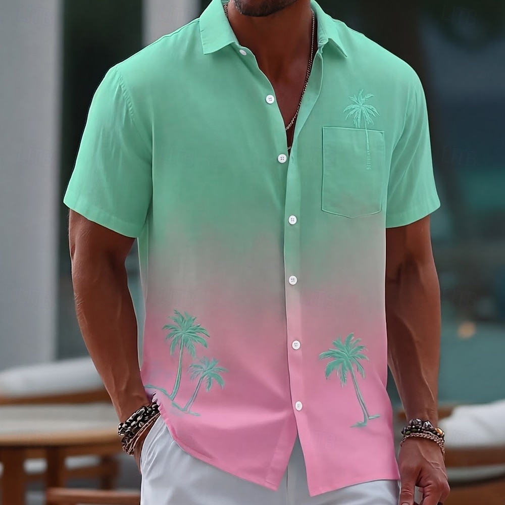 Men's Coconut Tree Gradient Color Tropical Plants Summer Hawaiian Shirt Button Up Shirt Aloha Shirt Short Sleeve Hawaiian Vacation Summer Spring Turndown 3D Print Collared Shirts Front One Pocket 2026 - $25.99 –P2