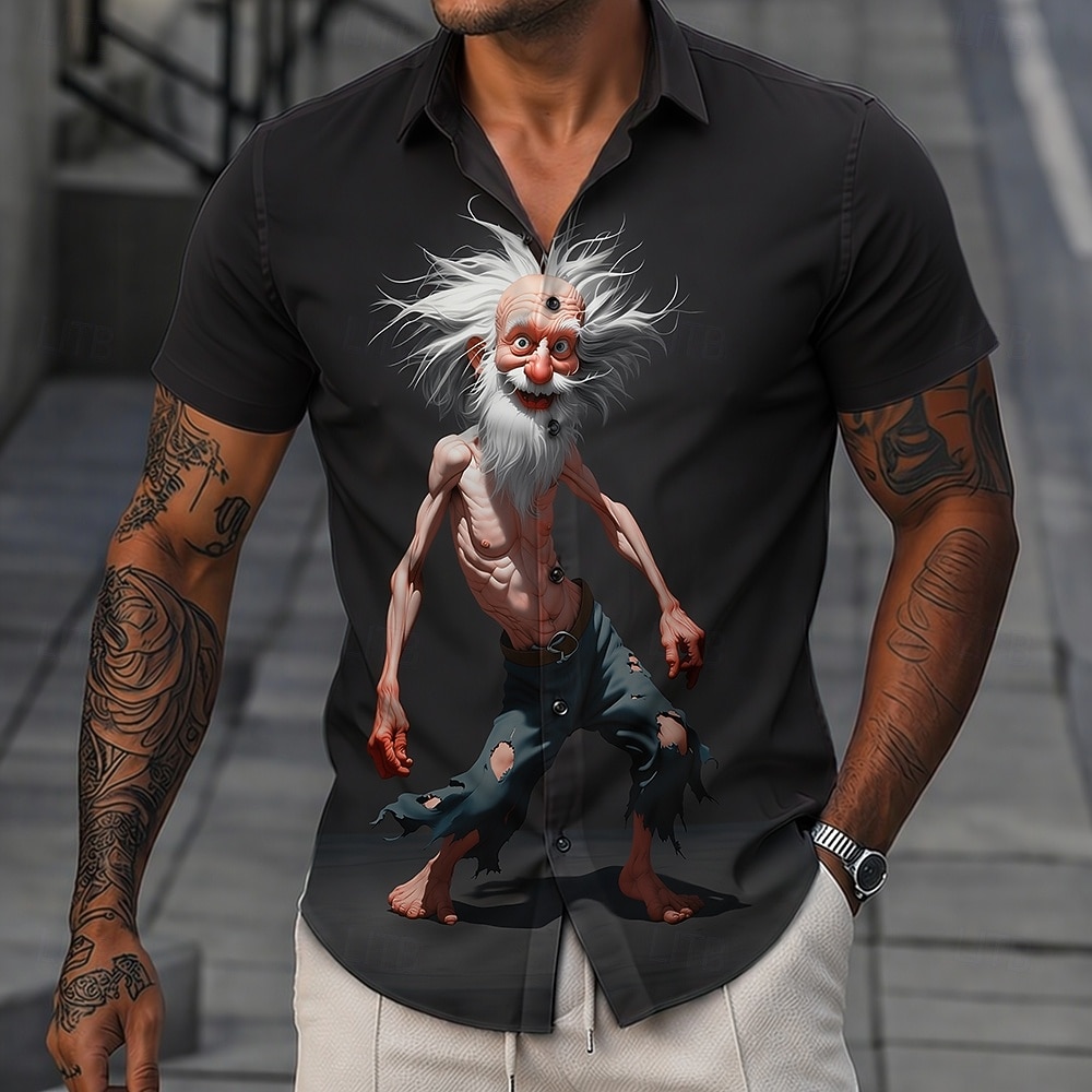 Men's Funny Cartoon Character Old Man Shirt Summer Shirt Button Up Shirt Short Sleeve Vintage Retro Daily Outdoor Vacation Summer Spring Turndown 3D Print Collared Shirts Blue Black Khaki 2026 - $25.99 –P3