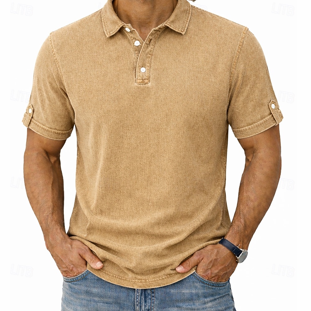 Camisetas Polo para Hombre SoftFade™ 100% Algodón Camisa de Lavado Ácido Casual Vacaciones Con Solapa Manga Corta Moda Básica Sólida Texturizada Botones Vintage Verano Primavera Azul Verde Caqui Gris 2026 - $32.99 –P4