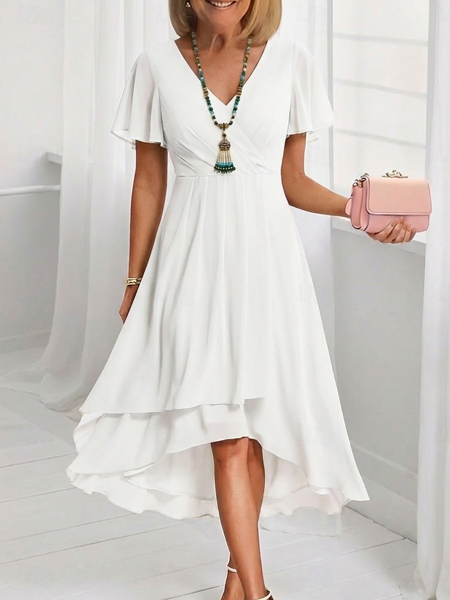 Per donna Abito Midi Vestito Casual Vestito in Chiffon Vestito a ruota Elegante Moda Moderno All'aperto Vacanza Uscire Vestibilità regolare Semplice Manica Corta Scollo a V Blu Rosa chiaro Nero Bianco del 2026 a $16.99 –P10