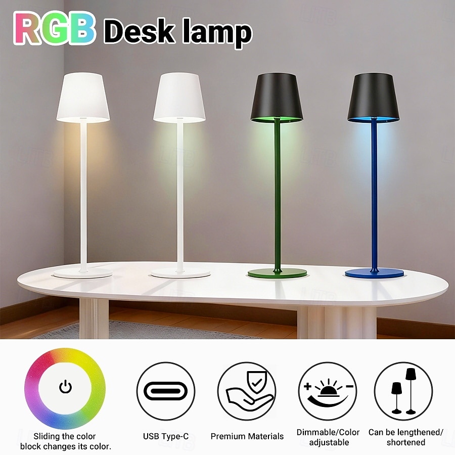 LED Reading Desk Lamp New Modern French Style Eye-Friendly  Rechargeable, RGB, Long Battery Life, Home Use, Living Room & Bedroom, Touch Dimming & Color Adjustment, Ambient Light Decorative Accent, 2026 - $23.99 –P2