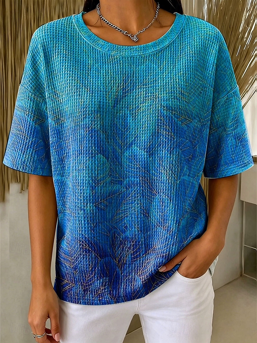 Per donna Maglietta Waffle Top a maglia con texture A strisce Floreale Grafico Geometrico Elegante Classico Manica Corta Girocollo Top Regolari Casuale Quotidiano Blu Giallo Verde Cachi Estate del 2026 a $21.99 –P1