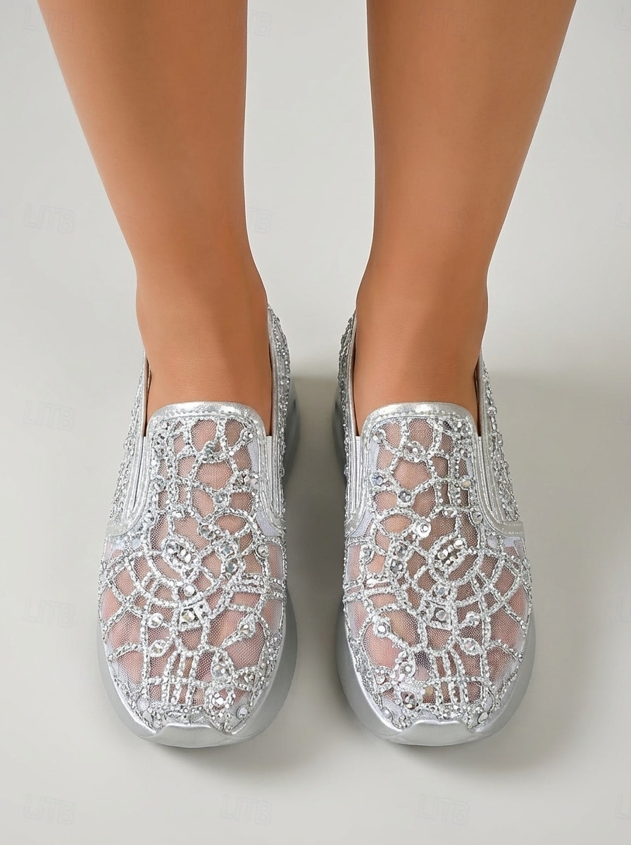 Baskets compensées blanches en dentelle pour femme - chaussures confortables à enfiler ornées de strass, idéales pour un mariage champêtre. de 2026 ? $32.99 –P3