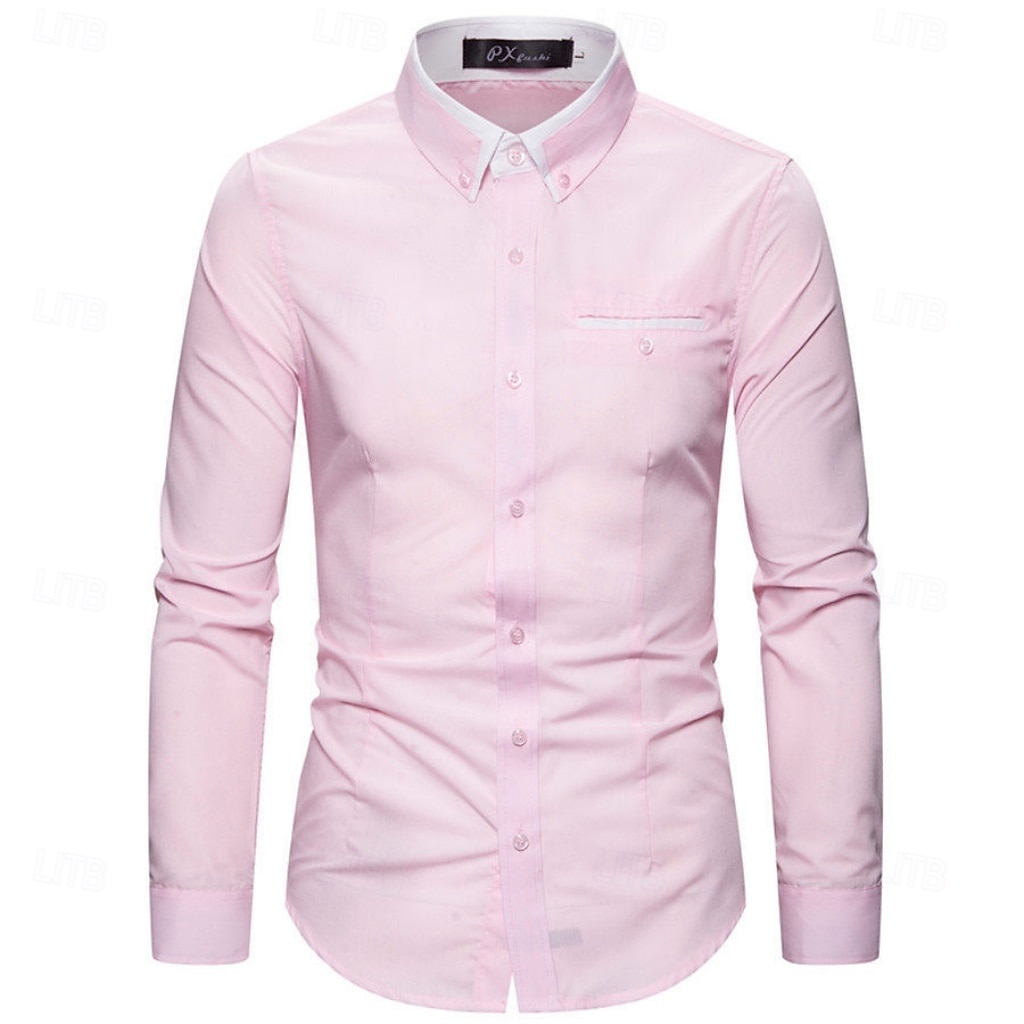 2026年 男性用 シャツ ドレスシャツ ボタンダウンシャツ 純色 アウトドア ビジネス ブルー ブラック ホワイト ピンク 長袖 折襟 夏 春 衣類 ボタン  コレクション – $22.99 –P10