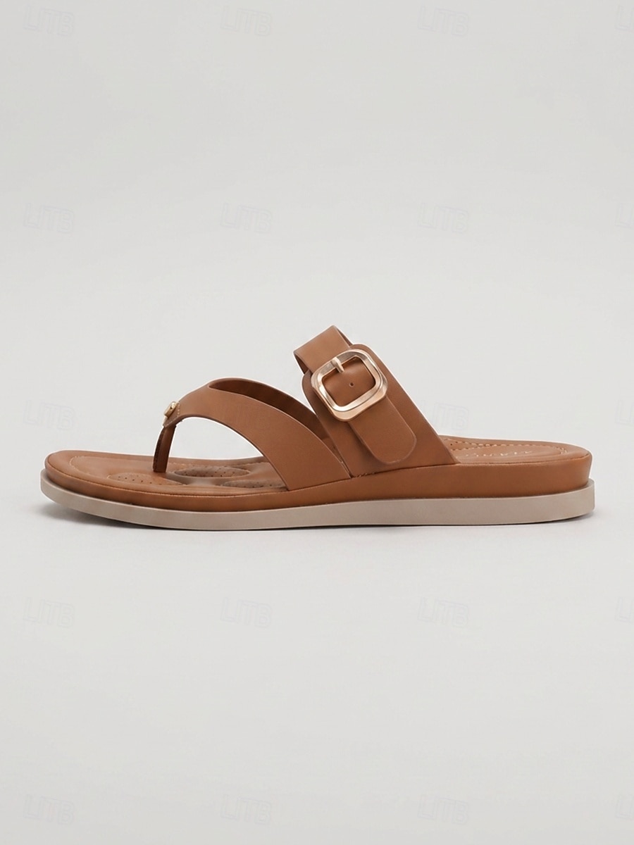 Sandálias femininas marrons de dedo com fivela ajustável – chinelos confortáveis com amortecimento, rasteirinhas de verão respiráveis de bico aberto para praia, férias e viagens. &uso diário de 2026 por $34.99 –P4