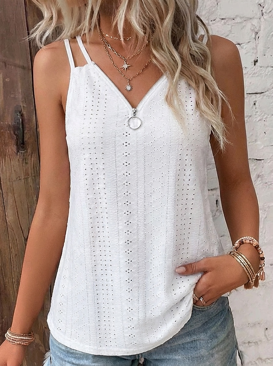 Femmes Chemisier Débardeur caraco T-shirt sans manches Fermeture éclair Uni Élégant Classique Moderne Sans manches Col en V Hauts Réguliers Quotidien Fête Sortir Blanche Été Printemps de 2026 ? $18.49 –P1