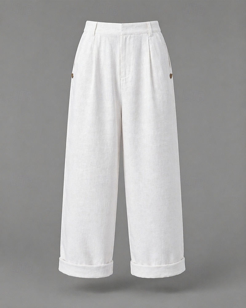 Жен. Брюки из хлопка и льна Чино Летние штаны Отпуск Уличный стиль Классический Полная длина Нормальная Полотняное плетение Карман удобный Легкость Дышащий Неэластичная 2026 - $18.49 –P7