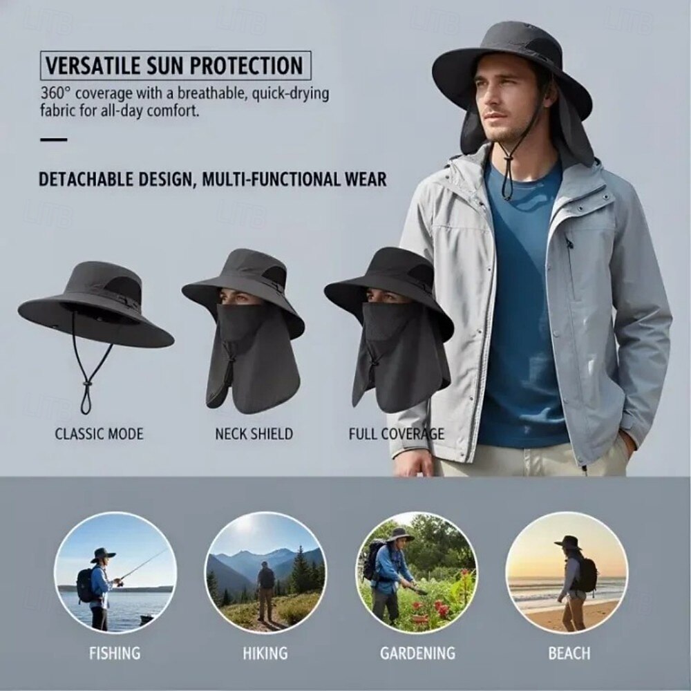 Anglerhut mit abnehmbarem Sonnenschutz, Gesichts- und Nackenschutz für den Sommer – breite Krempe, UV-Schutz, Unisex-Sonnenhut zum Wandern, Angeln und Reisen 2026 - $15.99 –P5
