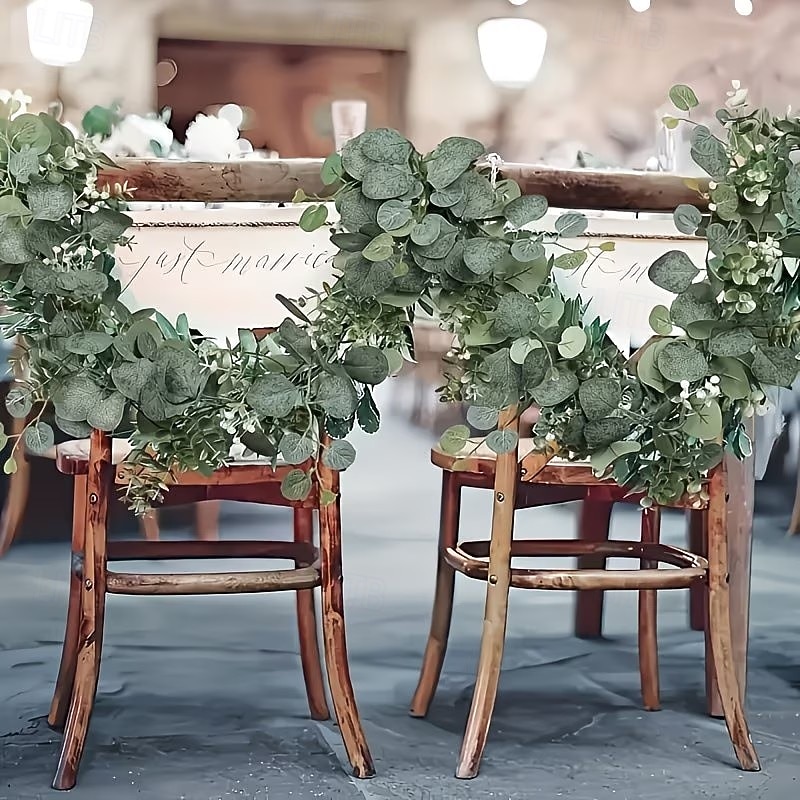 Conjunto de 2/4 guirlandas de eucalipto, com comprimento total de 141,73 polegadas (360 cm), adornadas com flores brancas, folhas prateadas e folhagens realistas, ideais para decoração de casamentos e de 2026 por $16.99 –P6