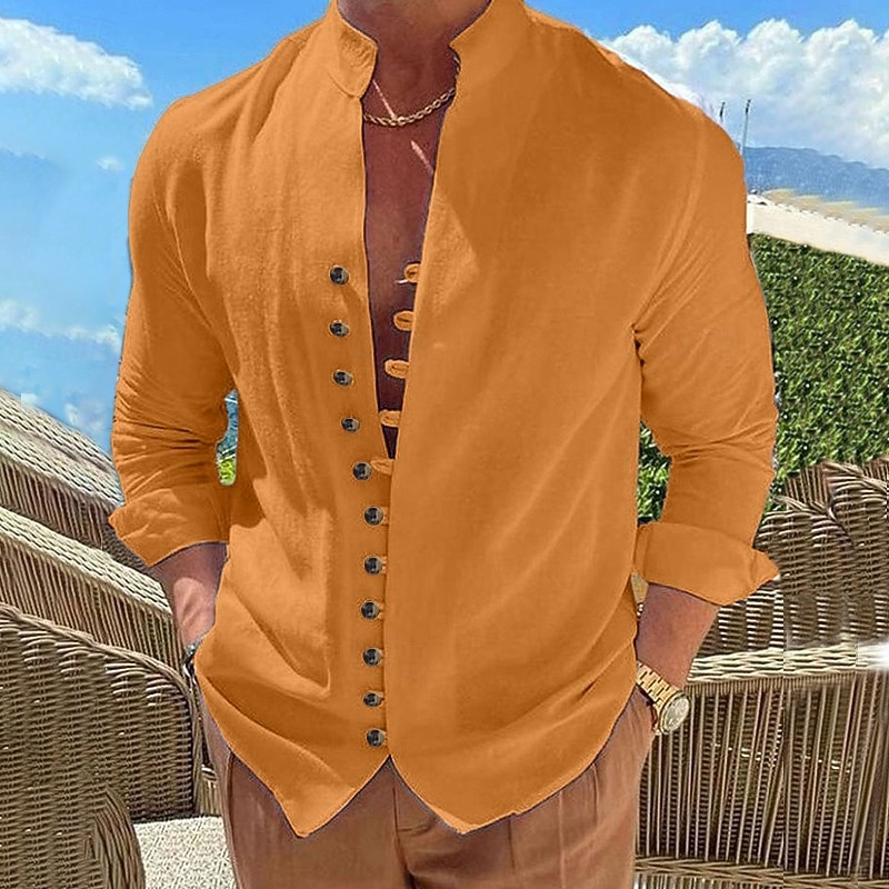 Pánské Košile Lněná košile Letní košile Košile pro volný čas Košile na knoflíky Bez vzoru Dovolená Curise Černá Bílá Světlá růžová Modrá Dlouhý rukáv Kulatý límeček Léto Jaro & podzim Oblečení 2026 - $25.99 –P15