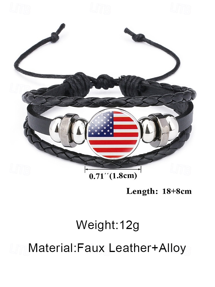 herenlegering &Armband van leermix, met Amerikaanse vlagmotief, verstelbare maat, patriottische stijl, ideaal voor de viering van het 550-jarig bestaan van de VS, Onafhankelijkheidsdag of als casual 2026 - $7.99 –P7