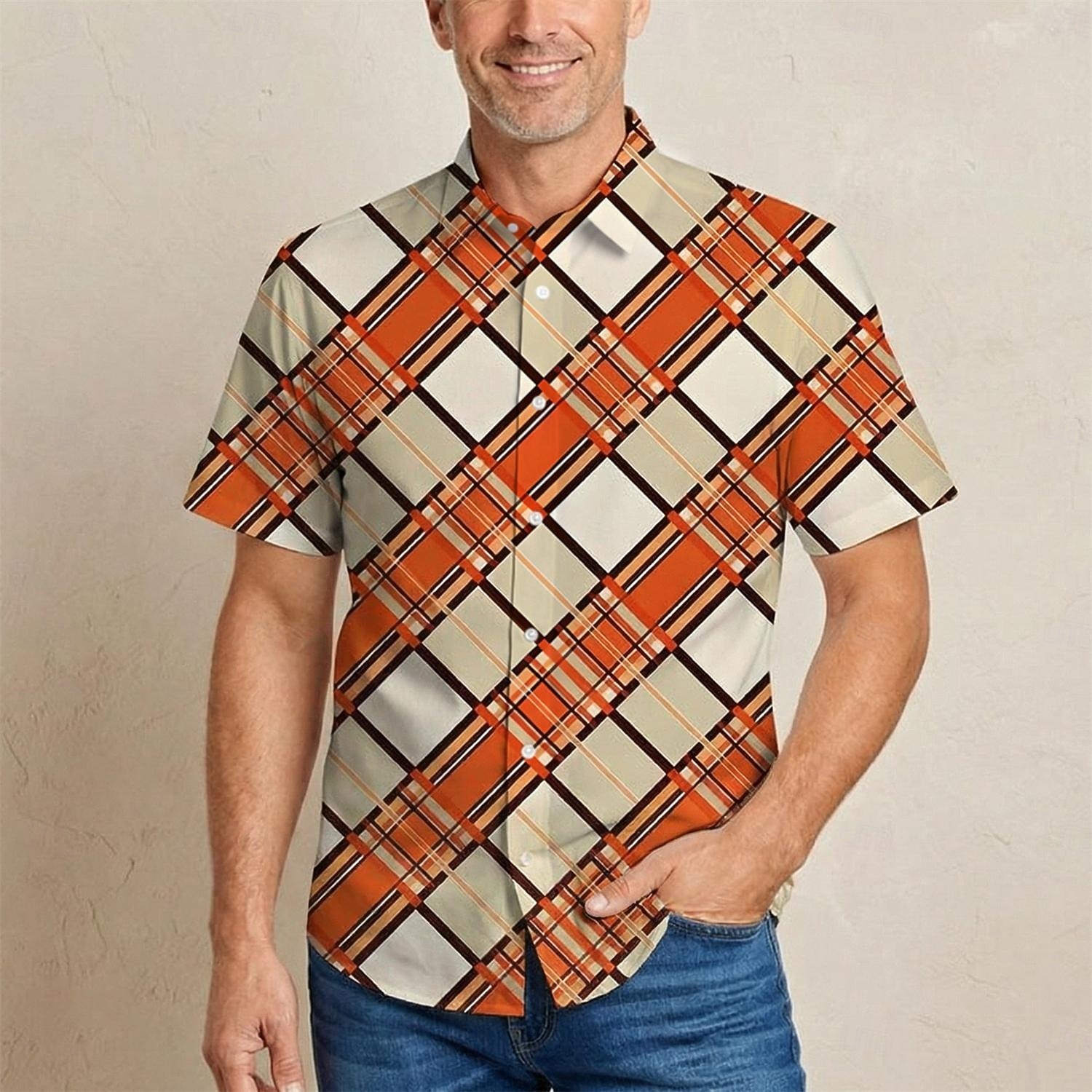 Retro Vintage Hippie 1970s Shirt Short Sleeves Hippie Geometric Retro Fancy Dress Men's Music Festival Party Daily Wear Adults' Shirt Spring & Summer 2026 - $23.99 –P1