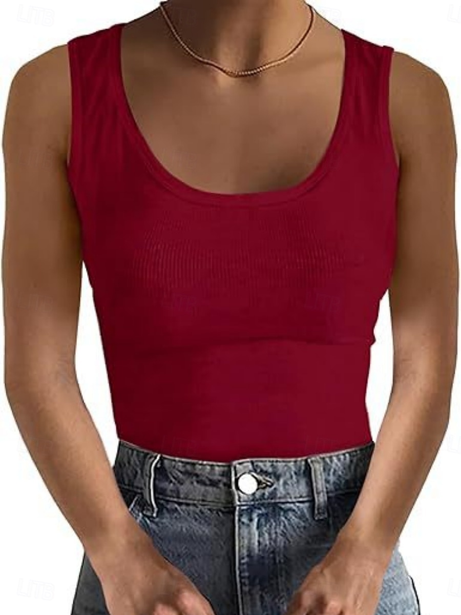 Per donna Maglietta Semplice Moda Elegante Classico Senza Maniche Collo a U Top Regolari Quotidiano Uscire Weekend Blu Nero Bianco Vino Verde Estate Primavera del 2026 a $19.99 –P7
