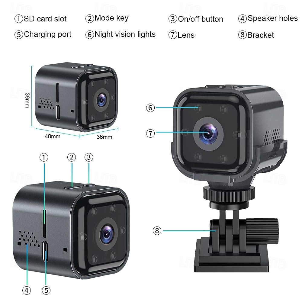 2026年 ミニセキュリティカメラ Wi-Fi、1080p HD ワイヤレスベビーシッターカメラ、ナイトビジョン、動体検知アラート、回転式ブラケット付きポータブルペットモニター、屋内ホームオフィス監視用、ブラック  コレクション – $44.99 –P9