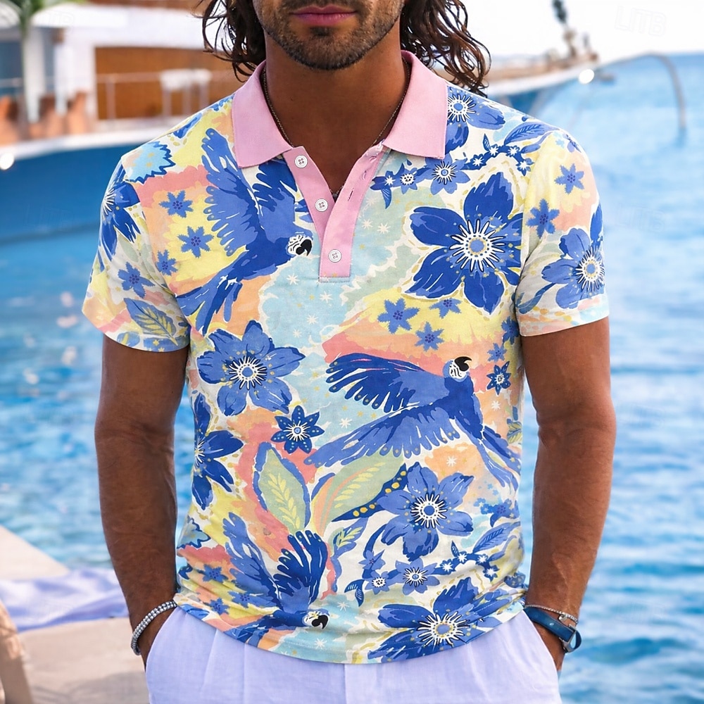 Herren Tiermotiv Hawaiianische Polohemden Kurzarm Polo-Shirts Revers Resort Athleisure Urlaubskleidung 3D-Druck Knöpfe Frühling & Sommer Blau Gelb Rosa 2026 - $21.99 –P1