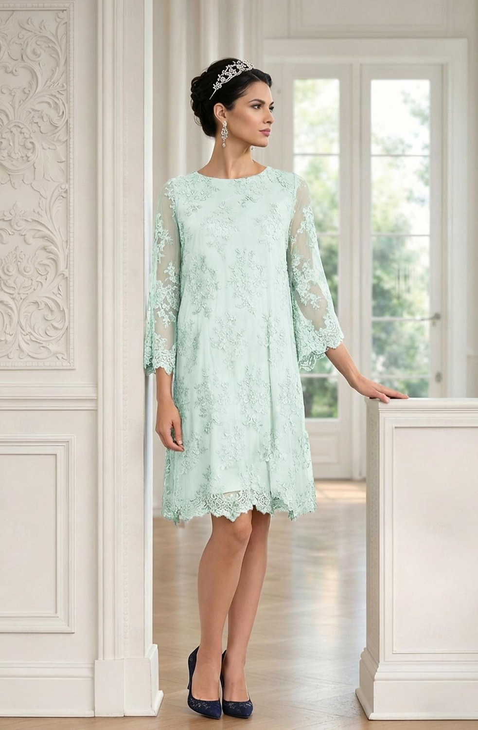 Åtsmitande Kort mini Festklänning Cocktail klänning Bröllopsgästklänning Klänning till brudens mor 3/4 ärm Prydd med juveler Elegant Bröllopsgäst Bröllopsfest Spets Tyll med Applikationsbroderi 2026 - $172.99 –P6