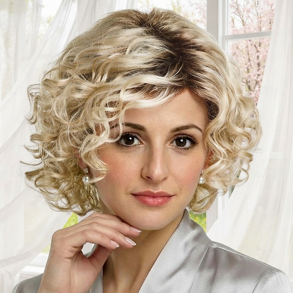 Elegant Curly Bob Synthetic Wig for Women - Platinum Blonde with Soft Curls and Natural Volume 2026 - $29.99 –P1