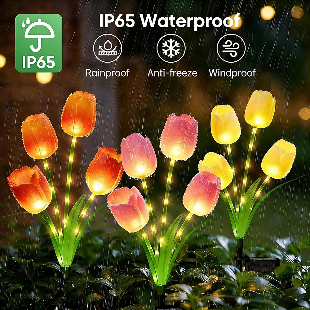 2 Pcs Outdoor Solar IP65 Waterproof 4-Head LED Tulip Stake Lights, Decorative Garden, Yard, Lawn, Pathway, Flower Bed, Villa Ambient Landscape Lighting 2026 - $30.99 –P1