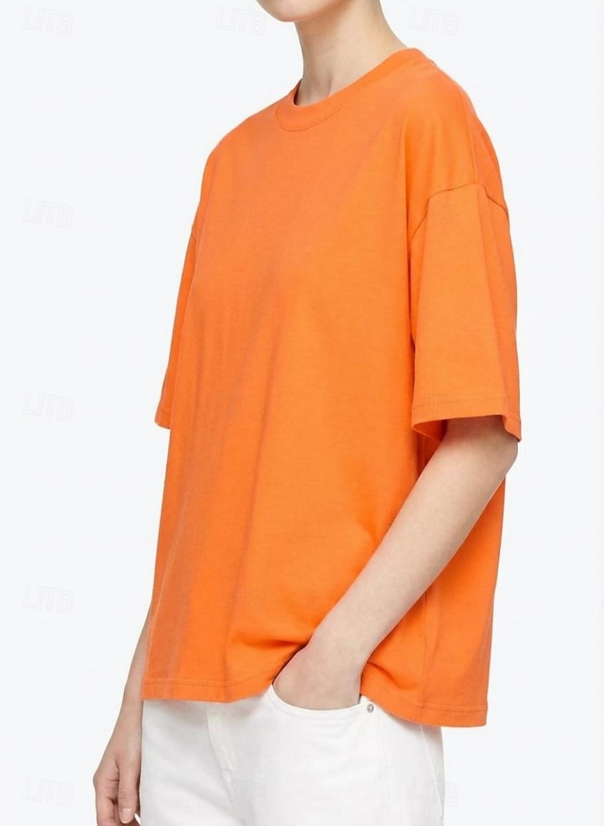 Per donna Taglia grande Maglietta Tinta unica Elegante Casual Manica Corta Girocollo Top Regolari Quotidiano Sportivo Uscire Nero Bianco Giallo Blu marino Arancione Estate Primavera del 2026 a $24.99 –P2