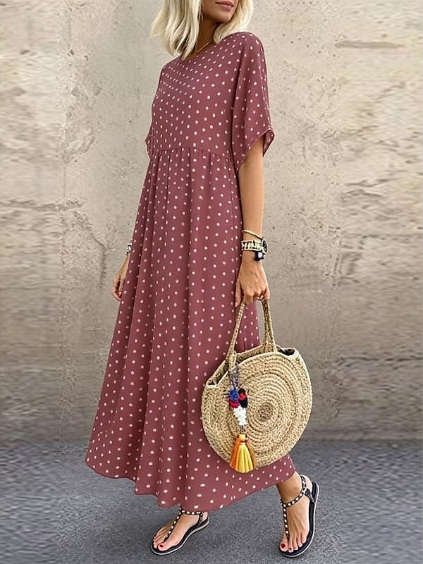 Damen Midikleid Freizeitkleid T-Shirt-Kleid A Linie Kleid Elegant Mode Modern Outdoor Urlaub Ausgehen Normale Passform Tupfen Kurzarm Rundhalsausschnitt Blau Gelb Rosa Grün Sommer Frühling 2026 - $7.99 –P12