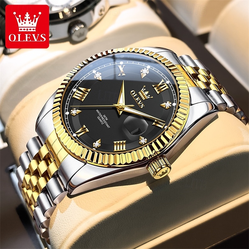 OLEVS Mens Luxury Watch Classic Green Face Two Tone Silver Gold Stainless Steel Waterproof Quartz Wristwatch with Date Luminous Hands Business Dress Fashion Watches for Men Gifts 2026 - $38.99 –P2