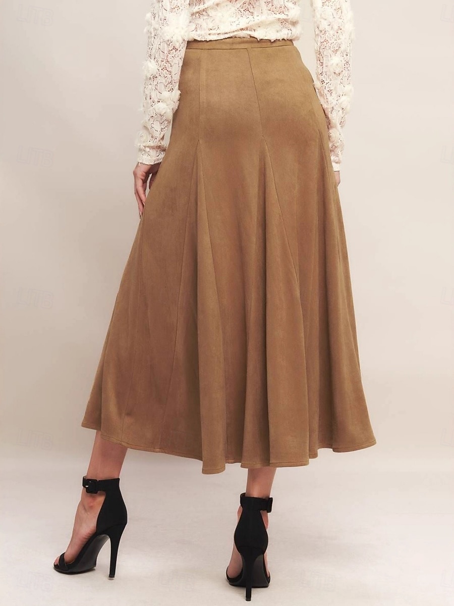Femmes Jupe en faux daim Élégant Mode Occasionnel Midi Taille haute Jupes Uni Micro-Élastique Quotidien Rue Kaki Printemps de 2026 ? $36.99 –P4