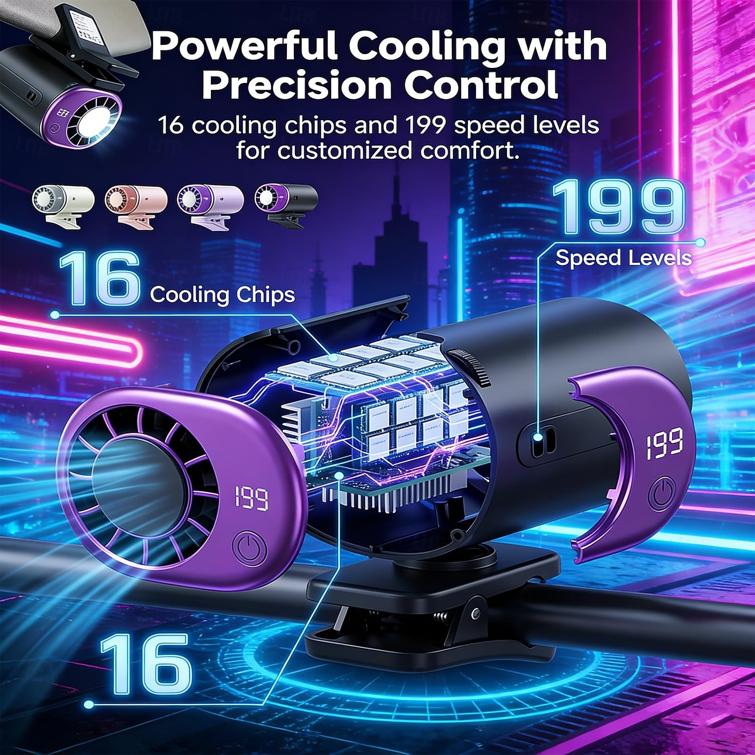 2026 Car Clip On Air Conditioner Fan with 16°C Semiconductor Cooling Chips,199 Speeds Adjustable, LED Display & 360° Rotation, Portable Personal Cooling Fan for Car Office Bike Beach Umbrella 2026 - $30.99 –P2