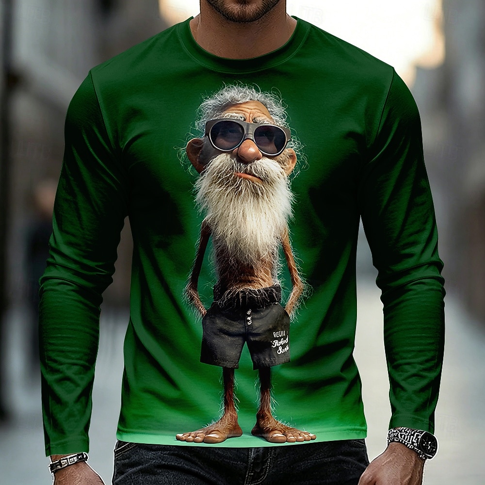 Hombre Old Man Camiseta Manga Larga Camiseta Impresión 3D Cuello Barco Camisa Casual Diario Vacaciones Calle Azul Piscina Negro Rojo Verano Primavera Otoño Ropa S M L XL 2XL 3XL 2026 - $19.99 –P3