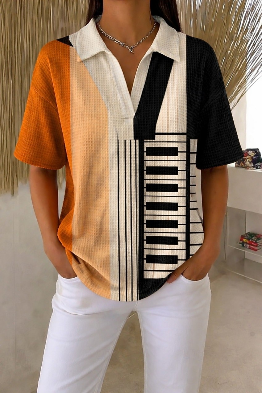 Pentru femei Cămașă Waffle Cămașă casual Topuri de vară Grafic Geometric Abstract Epocă Stilat Fără manșon Manșon scurt Topuri obișnuite Casual Zilnic În aer liber Roz Îmbujorat Portocaliu Kaki Var 2026 - $24.99 –P1