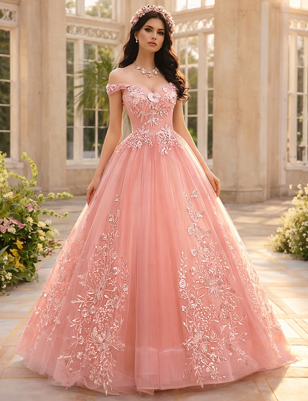 Baljurk Vloerlengte Prom Jurken Prinses Puff Mouwloos Off Shoulder Performance Quinceanera met Apliquès 2026 - $172.99 –P1