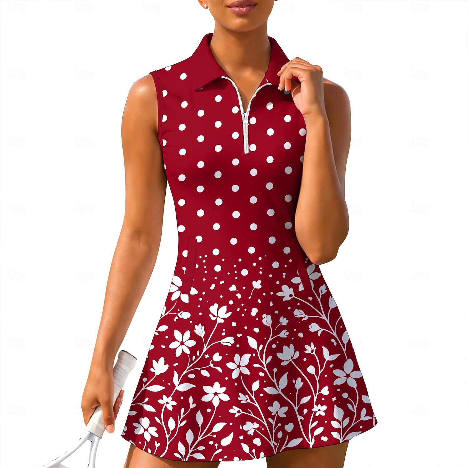 Damskie Geometryczny Groszki Kwiatowy Sukienka do tenisa Sukienka sportowa Bez rękawów Kwiaty Oddychający Bransoletka tenisowa Golf Badminton Kołnierz polo Kołnierz zapinany na zamek Sukienka Czarny 2026 - $26.99 –P5