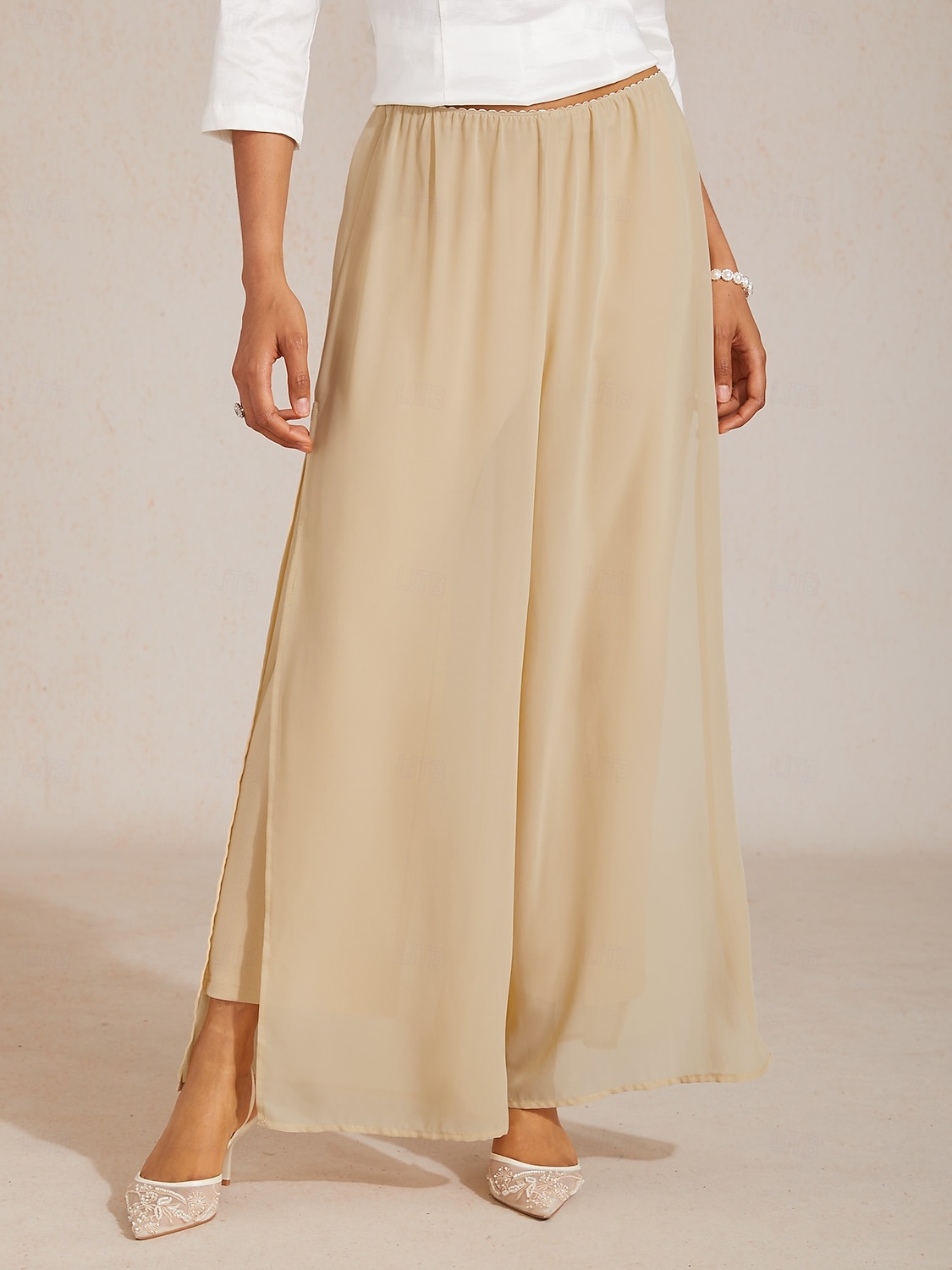 Mujer Perneras anchas Elegante Longitud total Media cintura Color sólido Plano Multi capa Elástico Diario Trabajo Formal Mink Verano Primavera Otoño Holgado 2026 - $59.99 –P1