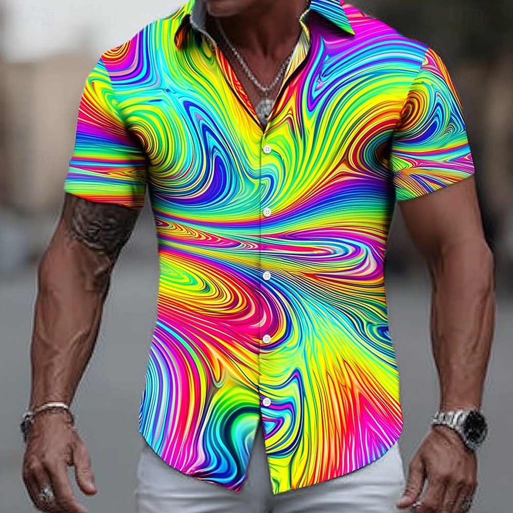 Homens Colorido 3D impressão Tonto Camisa Social camisa de botão Manga Curta Moda Casual Streetwear Férias Verão Primavera Aberto para a Lateral Impressão 3D camisas de colarinho Azul Rosa Verde de 2026 por $25.99 –P1
