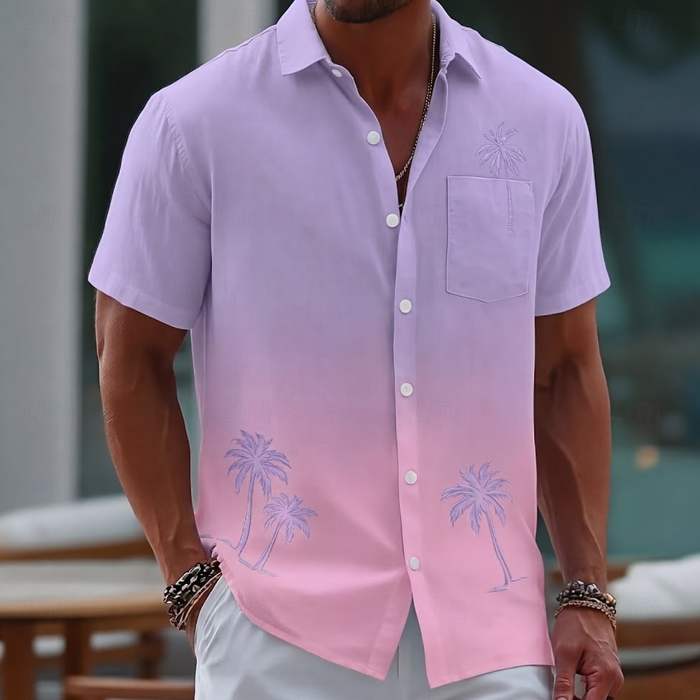 Men's Coconut Tree Gradient Color Tropical Plants Summer Hawaiian Shirt Button Up Shirt Aloha Shirt Short Sleeve Hawaiian Vacation Summer Spring Turndown 3D Print Collared Shirts Front One Pocket 2026 - $25.99 –P4