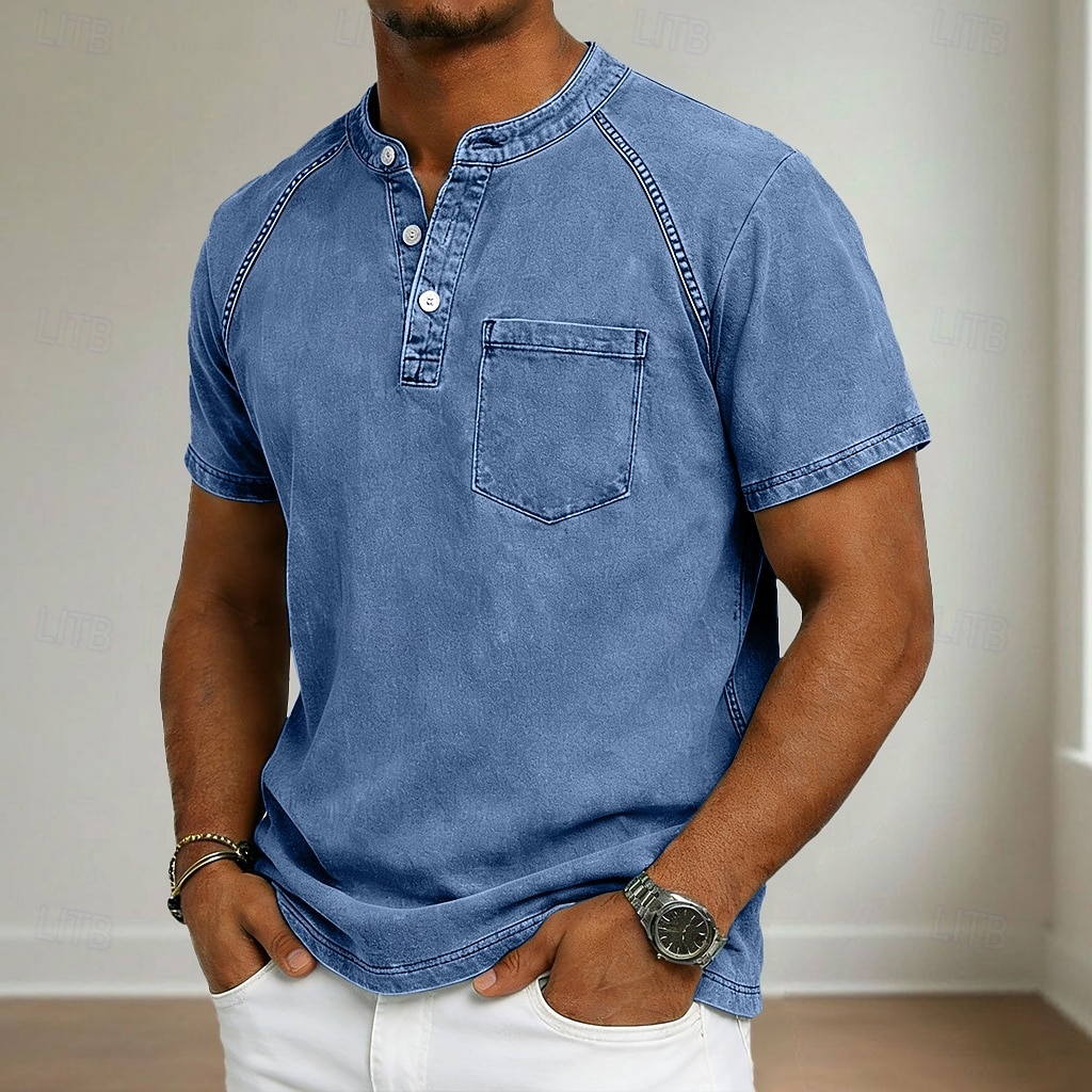 Ανδρικά Μπλουζάκι Πουκάμισο Henley Πουκάμισο 100% Cotton Acid Wash Μπλουζάκι μπλουζάκι Κοντομάνικο Χένλι Φθινόπωρο & Χειμώνας Καλοκαίρι Άνοιξη Σκέτο Βίντατζ Κομψό στυλ street Καθημερινό 2026 - $21.99 –P12