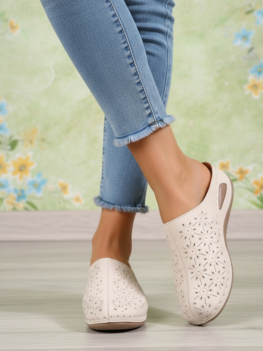 Beige perforerte mulletresko til dame – komfortable slip-on hagesko for turgåing, hjemmebruk og sommerlig fritidsbruk 2026 - $19.99 –P1