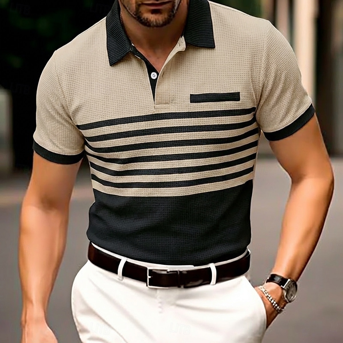 Homme Chemise de golf Polo en Tricot Gaufré Occasionnel Affaires Classique Manche Courte Mode Moderne Couleur Unie Rayé Boutons Été Printemps Coupe régulière Blanche Bleu Roi Vert Kaki Gris Chemise de 2026 ? $20.99 –P5