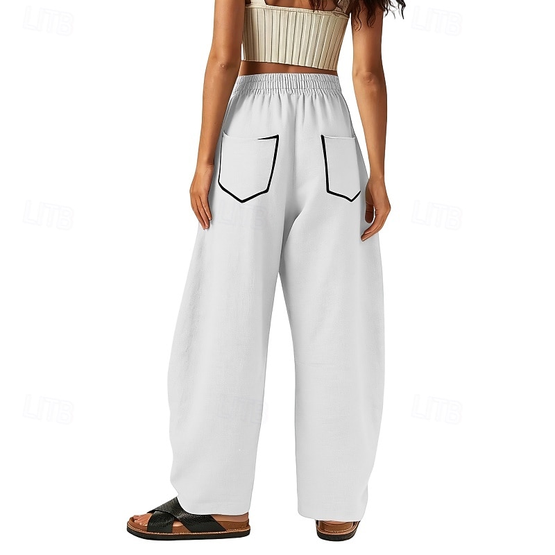 Mujer Pantalones de lino y algodón Pantalones Pantalones casuales Pantalones de verano Vacaciones Moda Ropa de calle Longitud total Alta cintura Retazos Bolsillo Cintura elástica Comodidad Cómodo 2026 - $26.99 –P18
