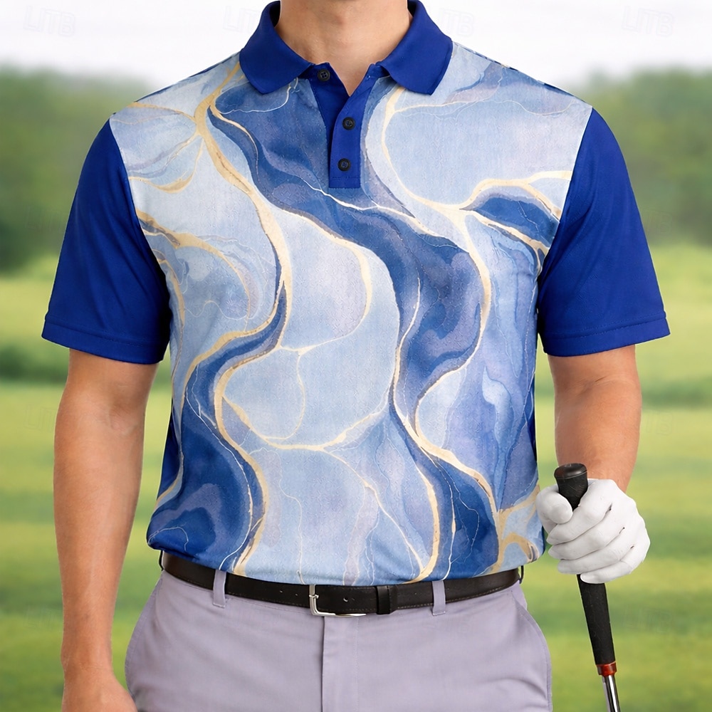 Per uomo Marmo Polo Sportivi Manica Corta Magliette polo Camicie con Colletto Casual Athleisure Abbigliamento quotidiano Stampa 3D Bottoni Primavera & Estate Blu Blu marino Viola del 2026 a $22.99 –P3