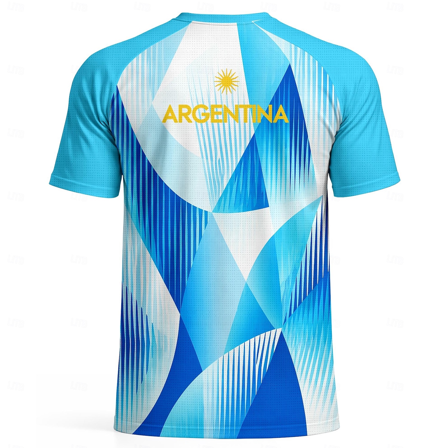 Camiseta de futebol masculina estilo argentino com estampa geométrica em degradê azul e branco, manga curta, proteção solar UPF 50, tecido de malha respirável de secagem rápida, modelo 2026, ideal de 2026 por $18.99 –P3