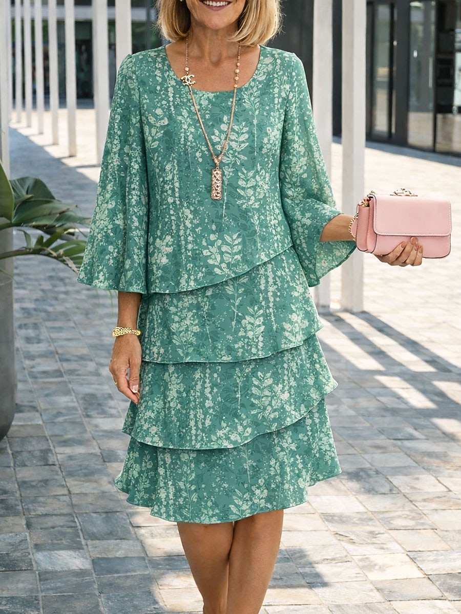Per donna Abito al ginocchio Abito a Tubino Casual Vestibilità regolare Floreale Grafico Manica 3/4 Girocollo Rosa Arancione Verde Estate Primavera del 2026 a $41.99 –P1