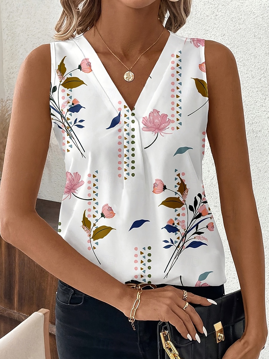 Dames Singlet Bloemig Grafisch Planten Elegant Vintage Stijlvol Mouwloos V-hals Normale tops Dagelijks Wit Blozend Roze Zomer Lente 2026 - $22.99 –P3